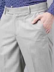 Men Light Grey Standard Fit Mid Rise Checked Formal Trouser
