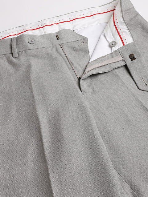 Men Light Grey Regular Fit Solid Mid Rise Formal Trouser