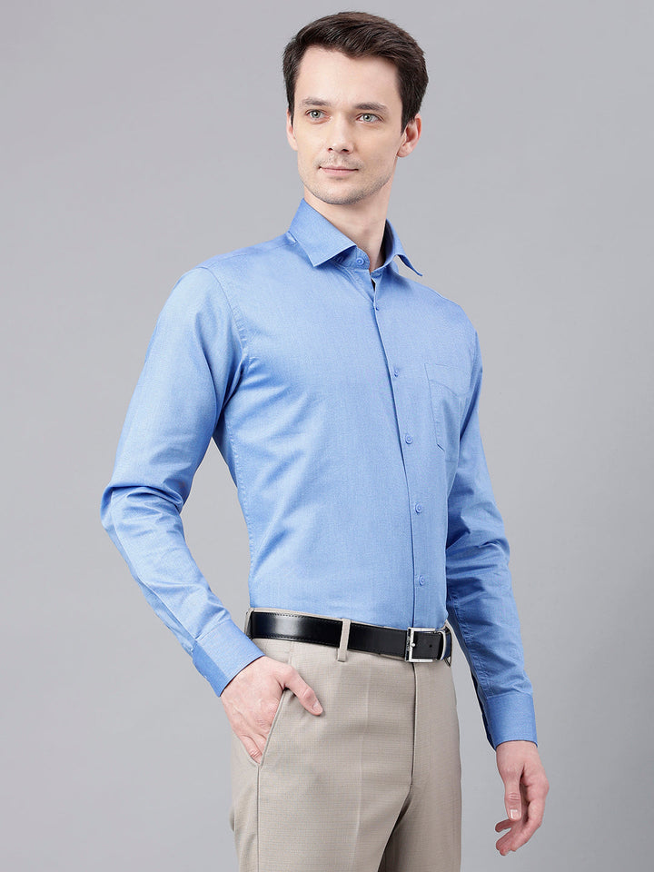 Men Mid Blue Regular Fit Solid Formal Shirt
