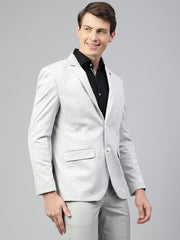 Men Grey Regular Fit Solid Notched Lapel Casual Blazer