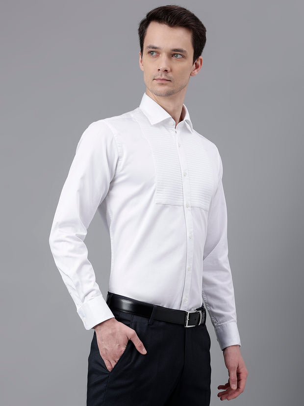 Men White Standard Fit Self Design Club Wear Shirt