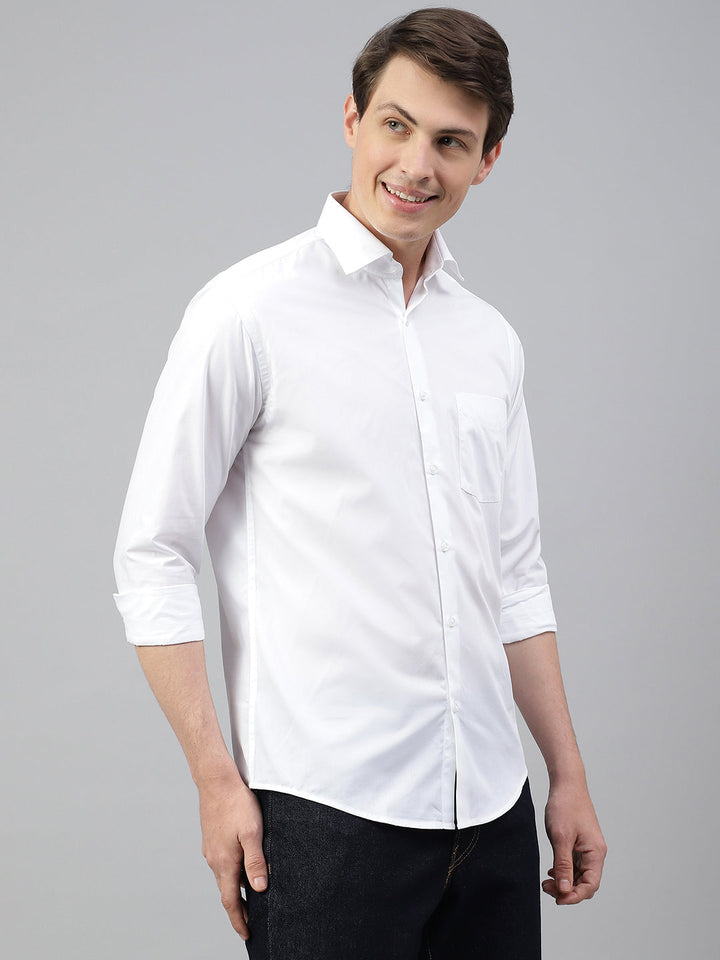 Men White Solid Spread Collar Formal Shirt
