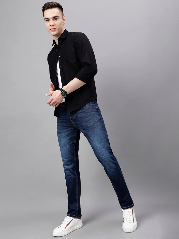 Men Black Standard Fit Solid Casual Shirt