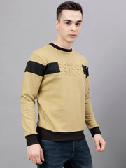 Men Khaki Standard Fit Colourblocked Sweat Shirt