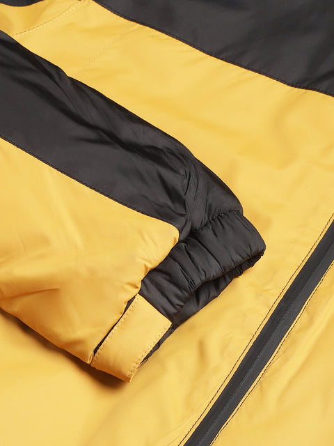 Men Black Ochre Regular Fit Solid Hoodie Casual Jacket