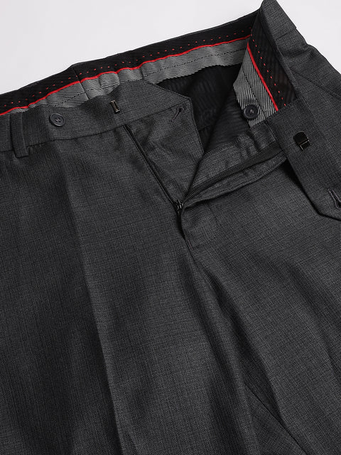 Men Darkgrey Regular Fit Solid Mid Rise Formal Trouser