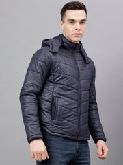 Men Navy Standard Fit Solid Hoodie Jacket