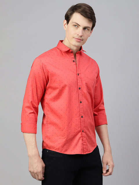 Men Red Regular Fit Print Spread Collar Casual Shirt