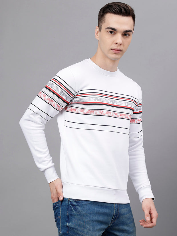 Men White Standard Fit Striped Sweat Shirt