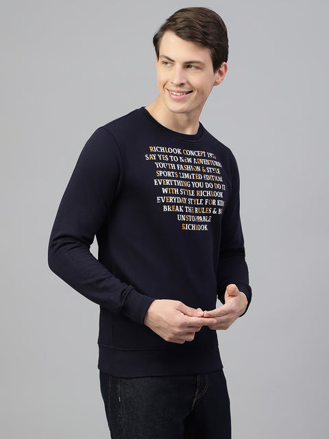Men Navy Regular Fit Solid Crew Neck Casual Sweat Shirt