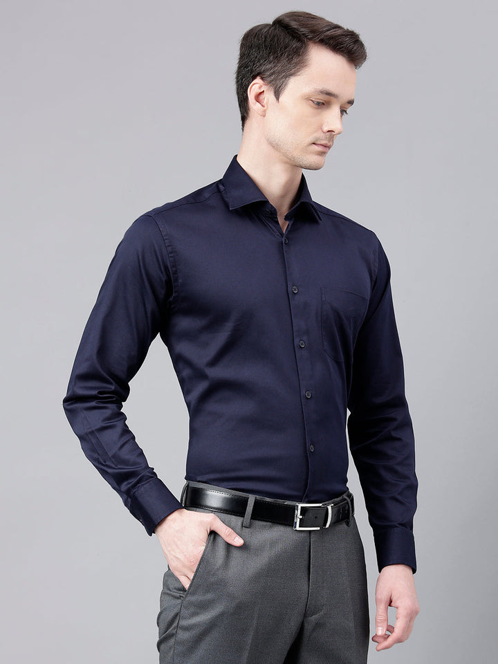 Men Navy Standard Fit Solid Club Wear Shirt