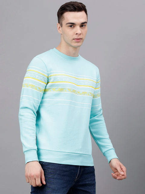 Men Sea Green Standard Fit Striped Sweat Shirt