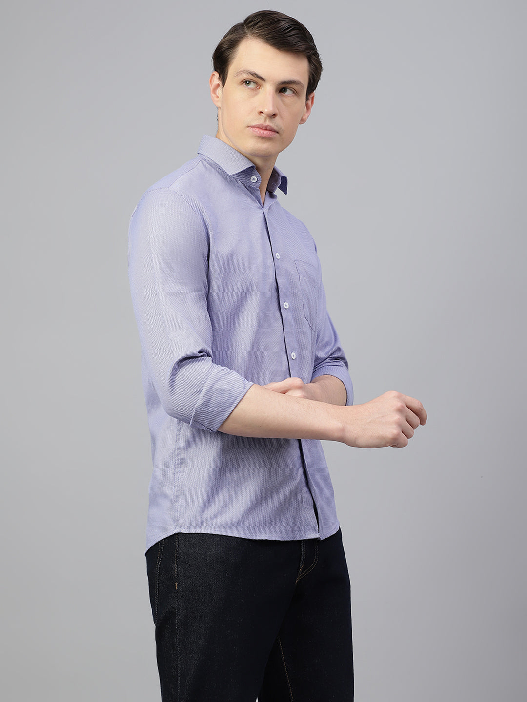 Men Blue Solid Spread Collar Formal Shirt