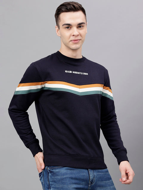 Men Navy Standard Fit Colourblocked Sweat Shirt