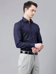 Men Navy Standard Fit Printed Club Wear Shirt