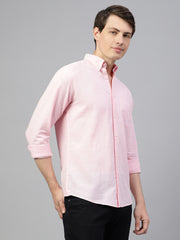 Men Baby Pink Regular Fit Solid Spread Collar Casual Shirt