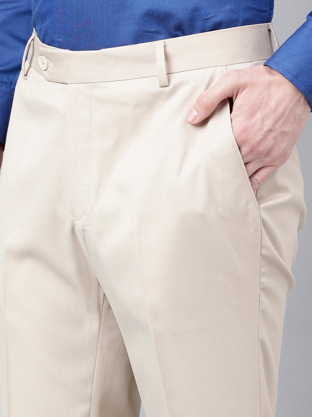 Men Khaki Standard Fit Mid Rise Solid Formal Trouser