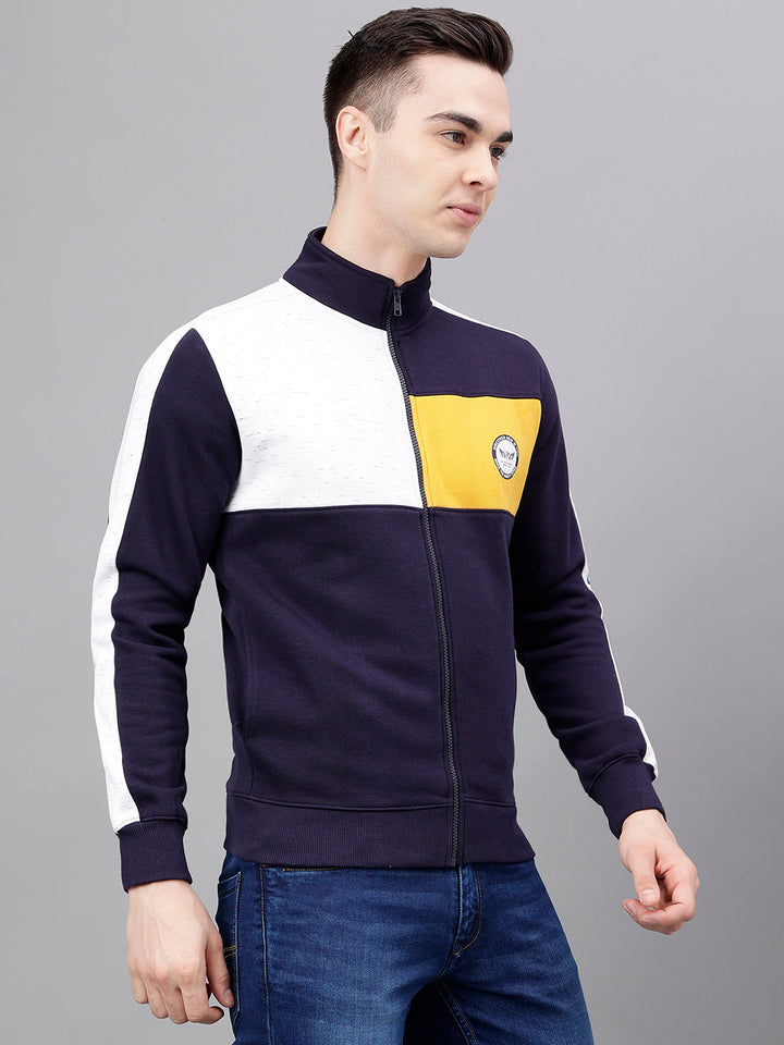 Men Navy Oatmeal Standard Fit Colourblocked Sweat Shirt