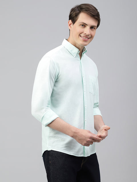 Men Mint Regular Fit Solid Spread Collar Casual Shirt