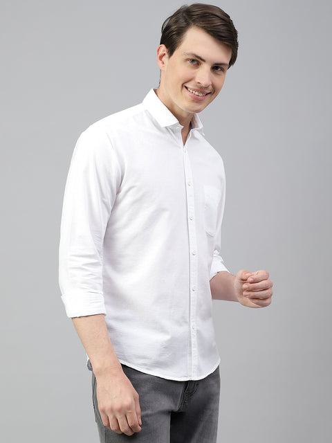 Men White Regular Fit Solid Spread Collar Casual Shirt