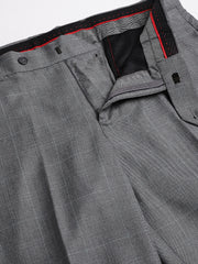 Men Grey Regular Fit Checkered Mid Rise Formal Trouser