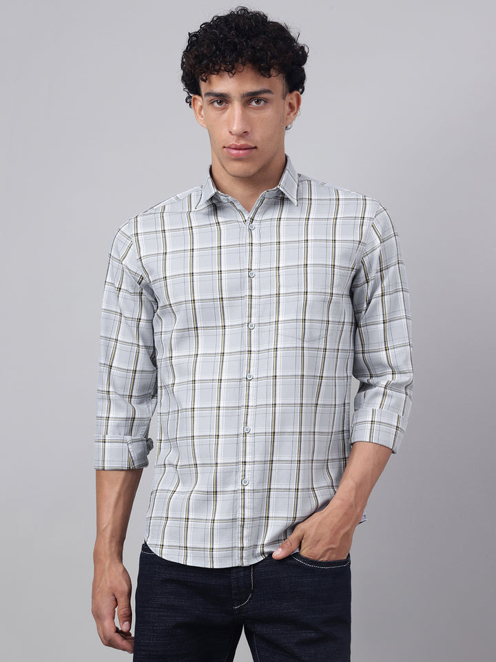 Men Light Grey Check Casual Shirt Effortless Style Everyday Comfort