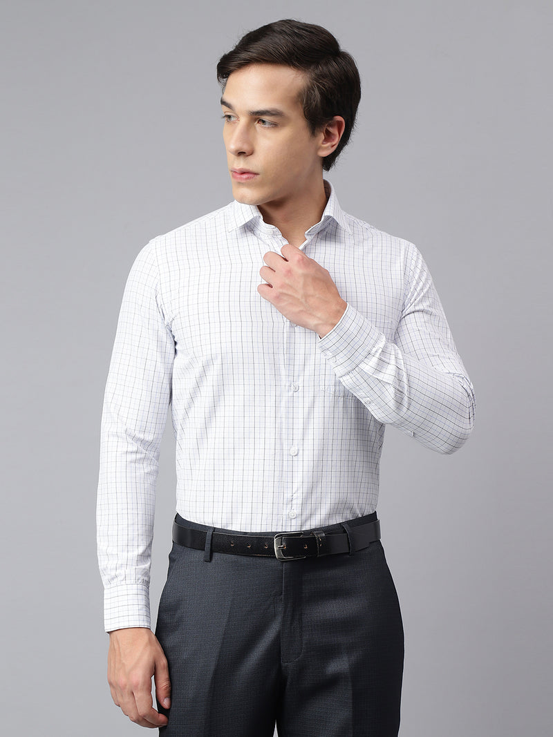 Men White Regular Fit Checkered Formal Shirt