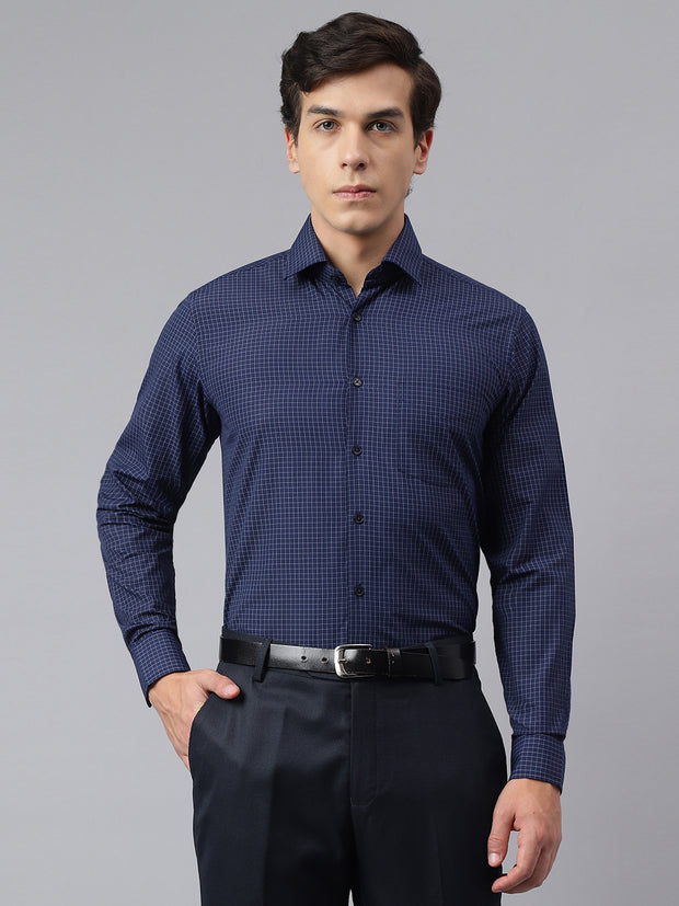 Men Navy Regular Fit Checkered Formal Shirt