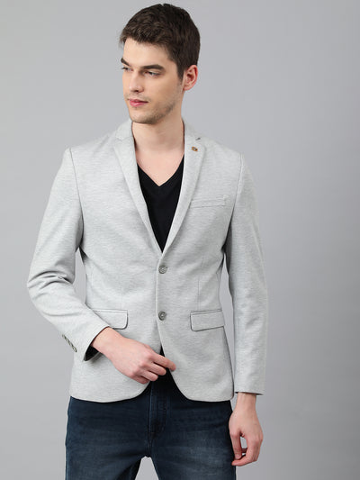 Men Grey Regular Fit Solid Notched Lapel Casual Blazer