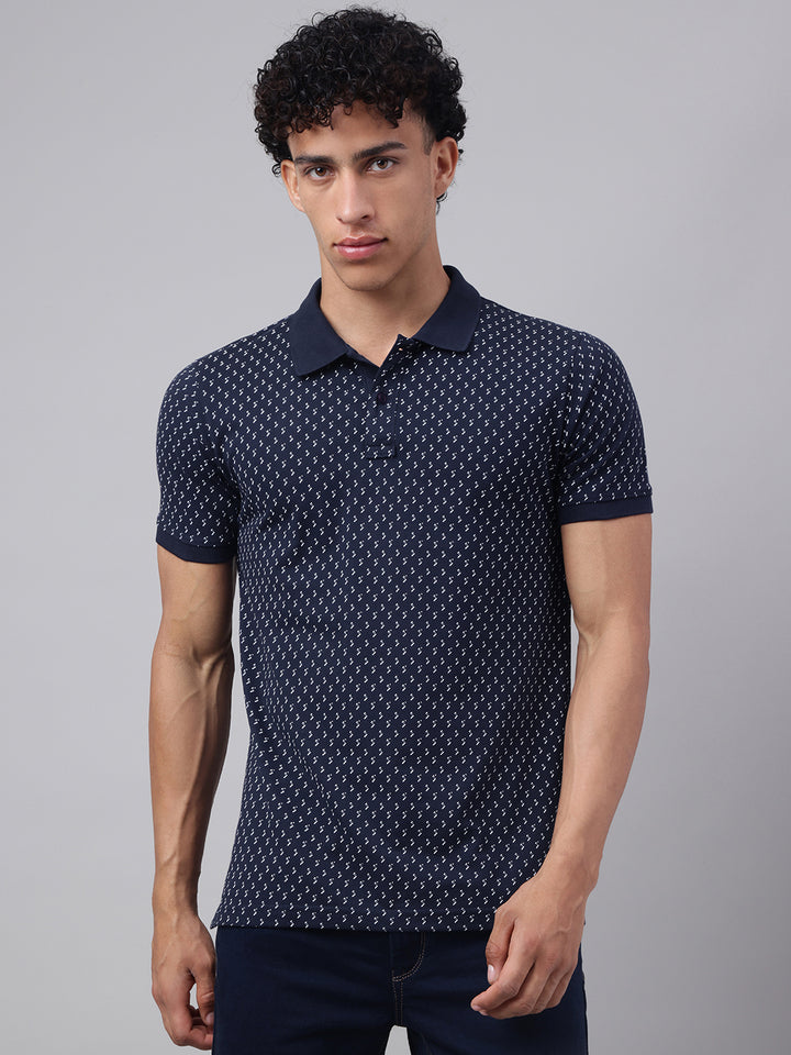 Men Navy Regular Fit Polo Neck t-shirt