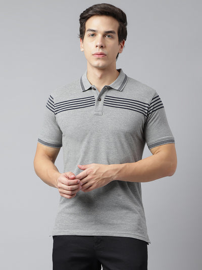 Men Grey Regular Fit Solid Polo Neck Casual T-Shirt