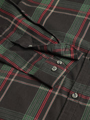 Men Black Green Regular Fit Checkered Spread Collar Casual Shirt