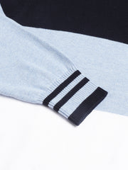 Men Navy Sky Regular Fit Solid Crew Neck Casual Sweater