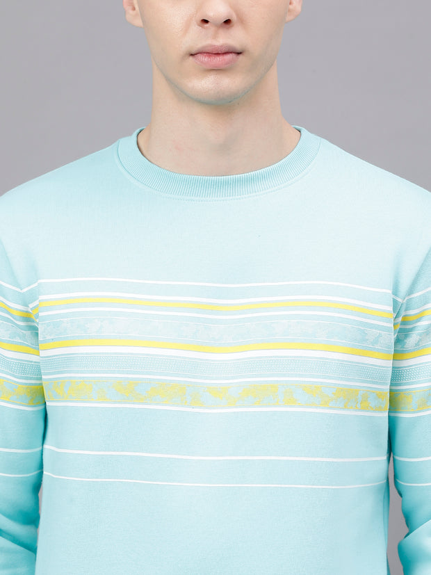 Men Sea Green Standard Fit Striped Sweat Shirt