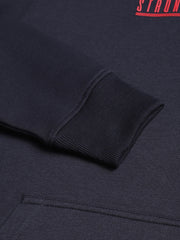 Men Navy Regular Fit Solid Hoodie Casual Sweat Shirt