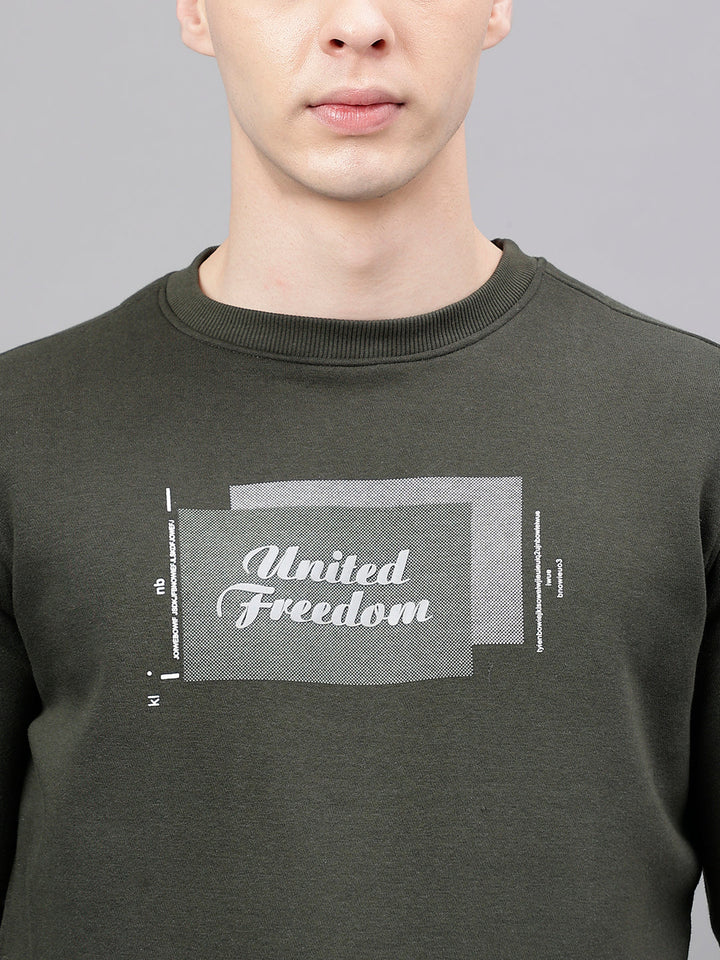 Men Olive Standard Fit Solid Sweat Shirt