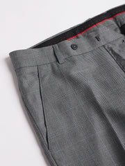 Men Grey Regular Fit Checkered Mid Rise Formal Trouser