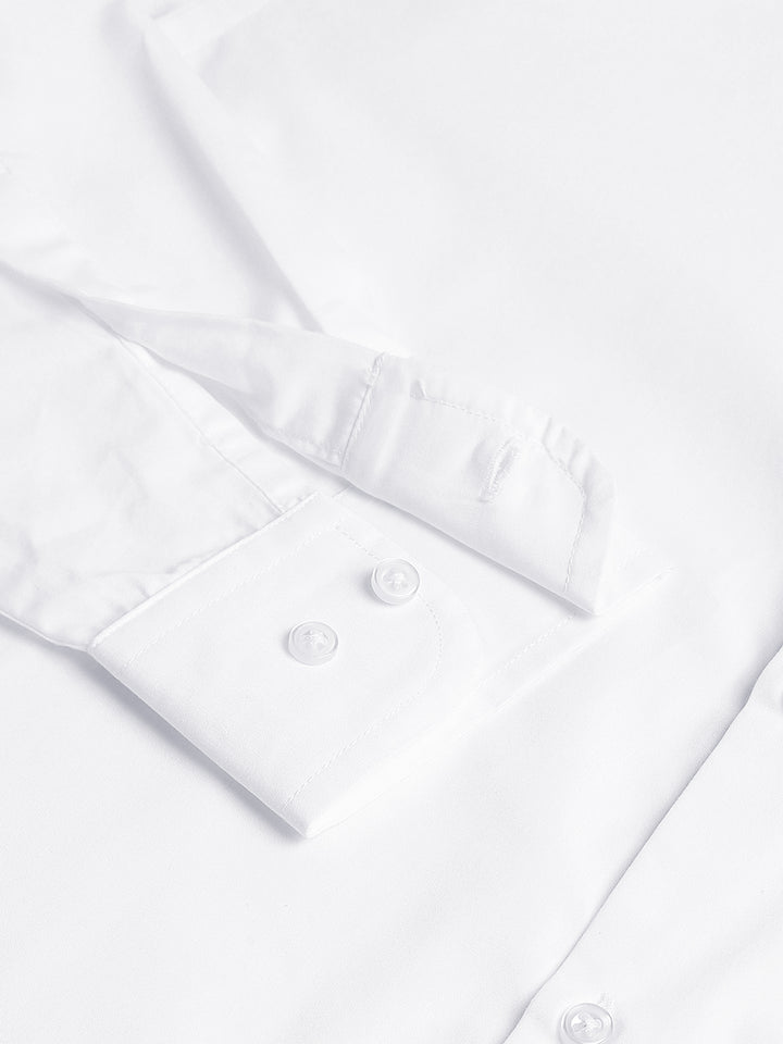 Men White Solid Spread Collar Formal Shirt