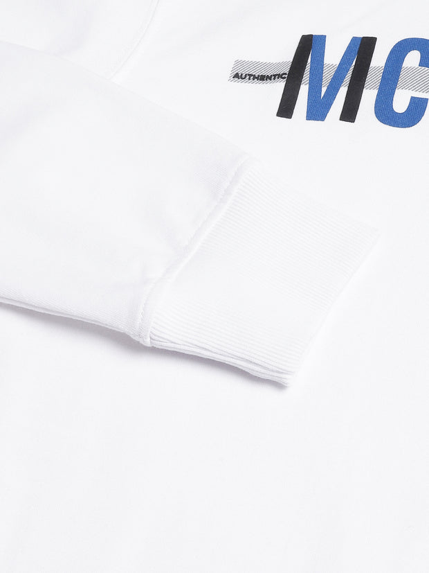 Men White Regular Fit Print Hoodie Casual Sweat Shirt