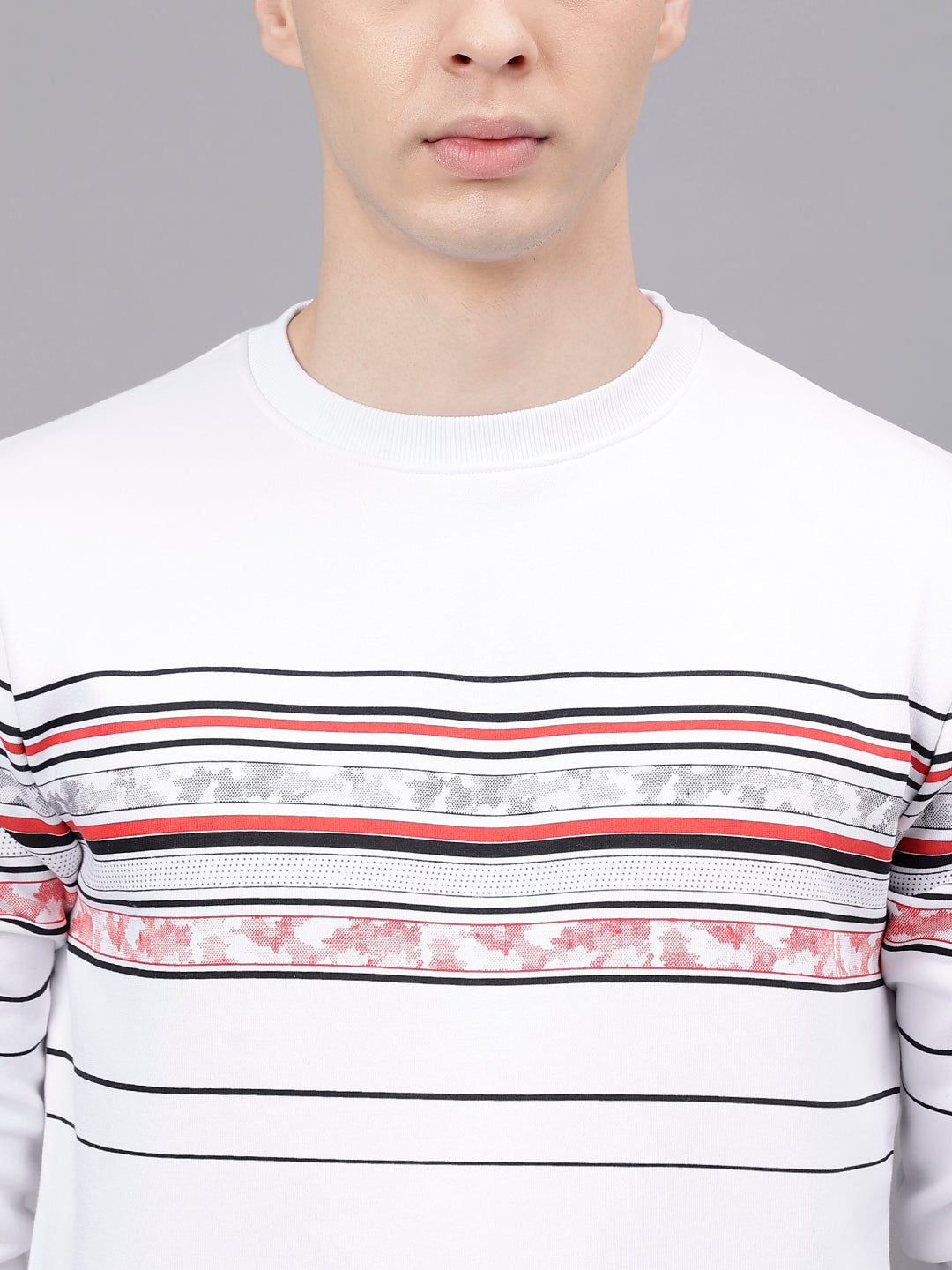Men White Standard Fit Striped Sweat Shirt