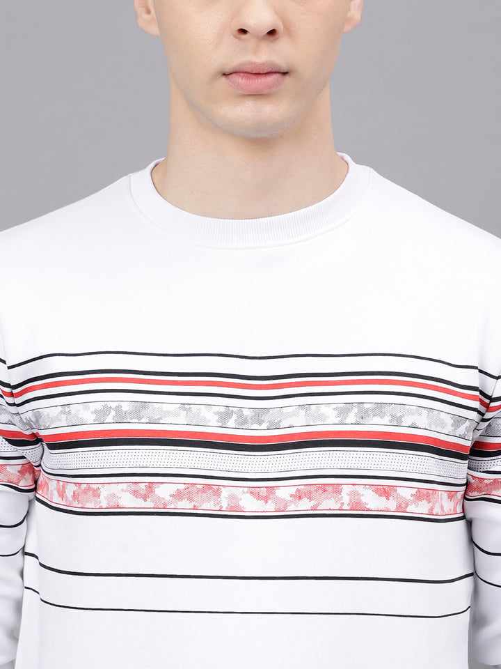 Men White Standard Fit Striped Sweat Shirt