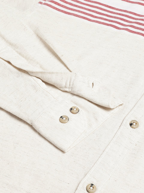 Men Cream Red Regular Fit Striped Spread Collar Casual Shirt