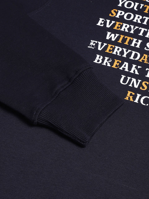 Men Navy Regular Fit Solid Crew Neck Casual Sweat Shirt