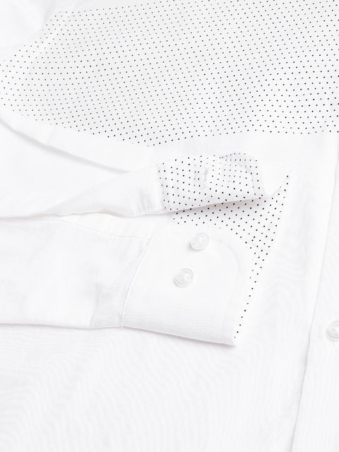 Men White Regular Fit Print Spread Collar Club Wear Shirt
