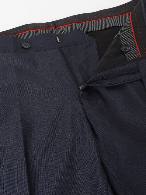 Men Navy Standard Fit Mid Rise Solid Formal Trouser
