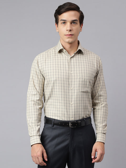 Men Beige Regular Fit Checkered Formal Shirt