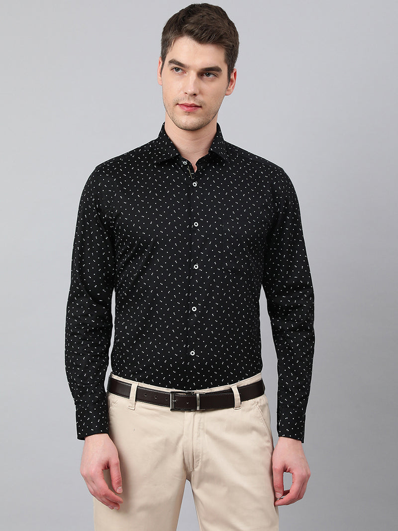 Men Black Standard Fit Printed Club Wear Shirt