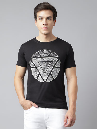 Men Black Regular Fit Printed Crew Neck Casual T-Shirt