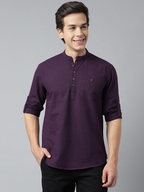 Men Dark Purple Standard Fit Solid Kurta