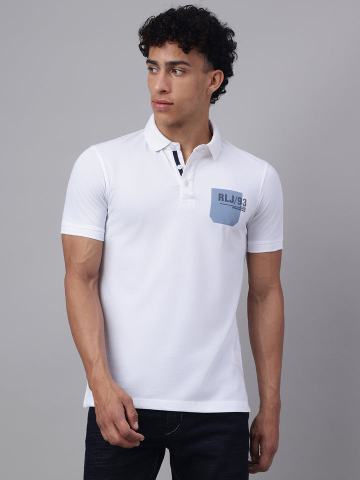 Men White Regular Fit Polo Neck t-shirt